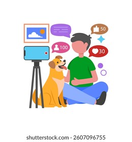 Adorable Pet Channel Content Flat Vector Illustration