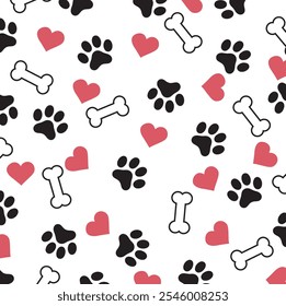 Adorable Pet Paws Bones and Hearts Seamless Pattern for Animal Lovers