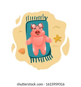 ADORABLE PIG IN THE BEACH CARTOON VECTOR