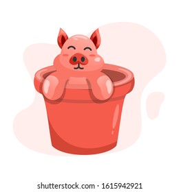 ADORABLE PIG IN THE BUCKET CARTOON VECTOR