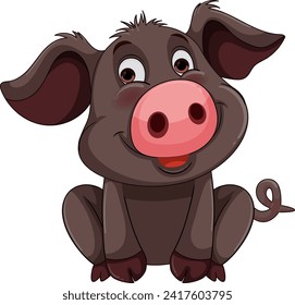 Adorable pig cartoon character with a joyful expression