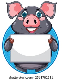 Adorable pig character with a blank sign