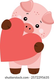 Adorable Pig Holding a Red Heart
