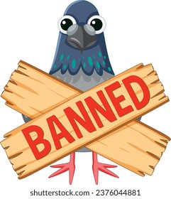 Adorable pigeon bird standing with banned wooden cross