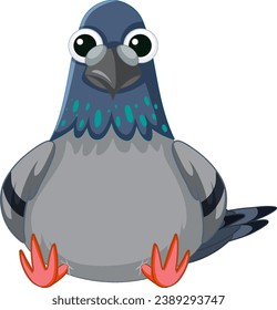 Adorable pigeon cartoon character sitting alone in a charming pose