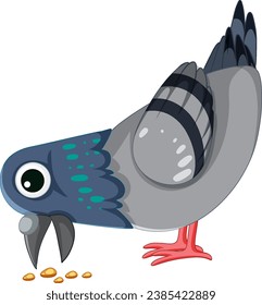 Adorable pigeon cartoon enjoying a meal in isolation