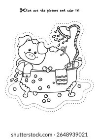 Adorable Piggy Bathtime Fun for Cut and Color