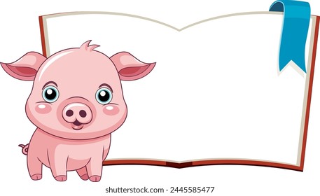 Adorable piglet cartoon beside a blank book