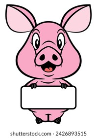 Adorable Piglet cartoon characters carrying a signboard. Best for sticker, logo, and mascot with farm themes for kids