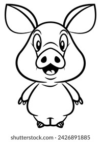 Adorable Piglet cartoon characters standing. Best for outline, logo, and coloring book with farm themes for kids