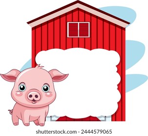 Adorable piglet in front of a farm sign