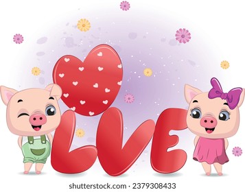 Adorable piglet love themed decoration