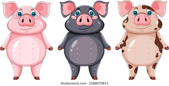 Adorable pigs with unique patterns and expressions