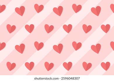 Adorable pink background with red heart pattern and diagonal striped background