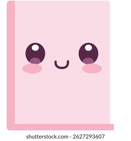 Adorable pink book illustration with smiling face and flower detail, perfect for education, school, or kawaii themes.