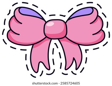 Adorable pink bow illustration in a playful cartoon style, featuring bold outlines and vibrant colors. Perfect for fashion, design, and decoration themes, adding a touch of whimsy and charm