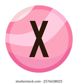 Adorable Pink Bubble Letter ‘X’ Vector Design for Valentine’s Day, Featuring a Glossy Finish and Pastel Colors for Cute Typography Projects