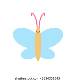 Adorable pink butterfly character with happy face – colorful cartoon-style vector.