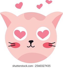 Adorable pink cat face with heart shaped eyes and rosy cheeks, expressing love and cuteness, perfect for Valentine s Day or any celebration of affection