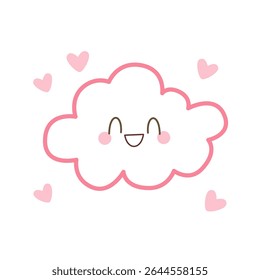 Adorável rosto de nuvem rosa com corações em design de desenho animado bonito.
Perfeito para projetos com temas de amor, doces conjuntos de personagens e impressões vetoriais.
