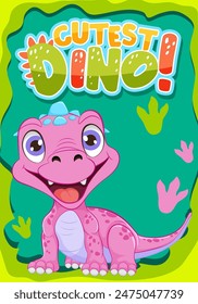 Adorable pink dinosaur with playful background