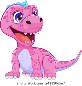 Adorable pink dinosaur smiling in a vector illustration