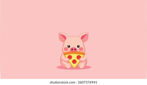 adorable pink enjoying a pizza slice
