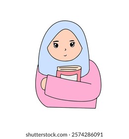 adorable pink hijab cartoon muslim girls