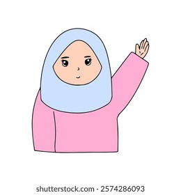 adorable pink hijab cartoon muslim girls