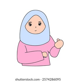 adorable pink hijab cartoon muslim girls