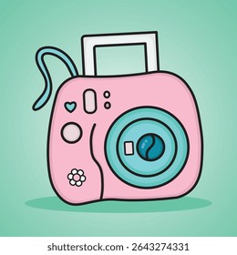 Adorable Pink Instant Camera with Blue Accents