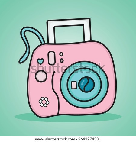 Adorable Pink Instant Camera with Blue Accents