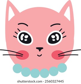 Adorable pink kitten wearing a pearl necklace winks happily, creating a charming and playful scene perfect for children s products and designs