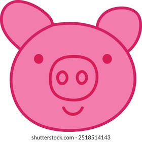 Adorable Pink Pig Face Drawing in Simple Cartoon Style