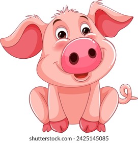 Adorable pink piglet illustration with a joyful expression