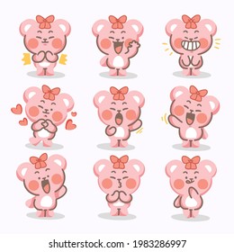 Adorable Pink Playful Little Bear Character Premium Vector Doodle Illustration