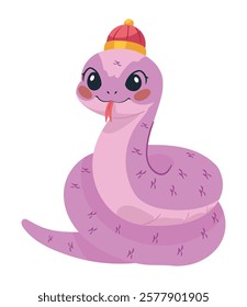 Adorable pink snake with big eyes and a happy expression