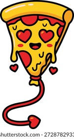 Adorable Pizza Slice Mascot Floating Like Balloon for Valentine Celebration Vector, full Customizable design. isolated on transparent background