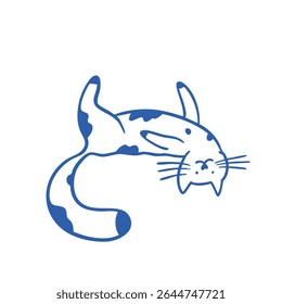 An adorable playful cat illustration that features a charming cartoon character design in blue