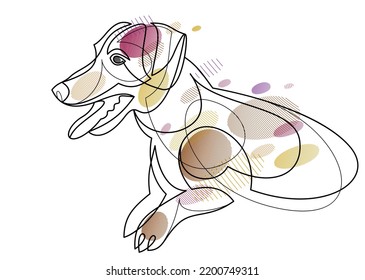 Adorable And Playful Jack Russel Terrier Vector Line Art Illustration Isolated, Cute Dog Pet Best Friend Linear Drawing.