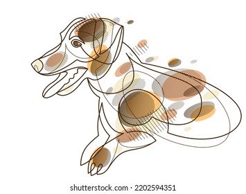 Adorable And Playful Jack Russel Terrier Vector Line Art Illustration Isolated, Cute Dog Pet Best Friend Linear Drawing.