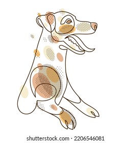 Adorable And Playful Jack Russel Terrier Vector Line Art Illustration Isolated, Cute Dog Pet Best Friend Linear Drawing.