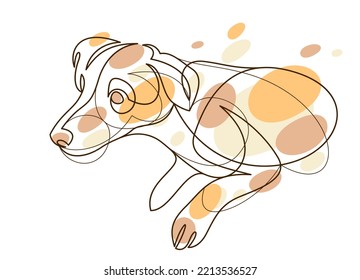 Adorable And Playful Jack Russel Terrier Vector Line Art Illustration Isolated, Cute Dog Pet Best Friend Linear Drawing.