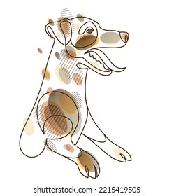 Adorable And Playful Jack Russel Terrier Vector Line Art Illustration Isolated, Cute Dog Pet Best Friend Linear Drawing.