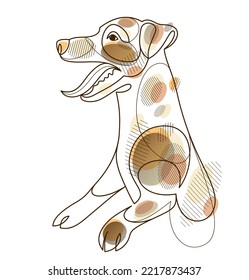 Adorable And Playful Jack Russel Terrier Vector Line Art Illustration Isolated, Cute Dog Pet Best Friend Linear Drawing.