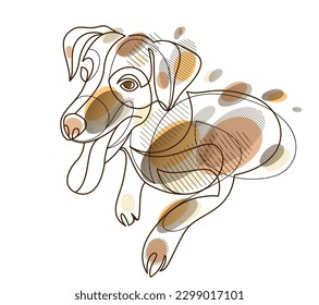 Adorable and playful Jack Russel Terrier vector line art illustration isolated, cute dog pet best friend linear drawing.