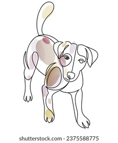 Adorable and playful Jack Russel Terrier vector line art illustration isolated, cute dog pet best friend linear drawing.