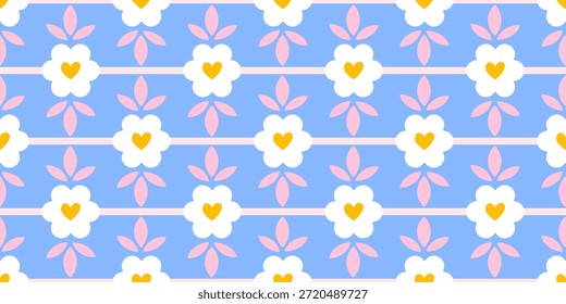 Adorable y divertido diseño de Vector sin costuras con flores de margaritas y tonos pastel suaves, añadiendo un toque decorativo y festivo a las telas de la guardería, ropa de los niños y papel de regalo