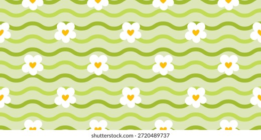Adorável e brincalhão design vetor sem emenda com flores margaridas e tons pastel macio, adicionando um toque decorativo e festivo para tecidos de berçário, roupa de criança e papel de embrulho