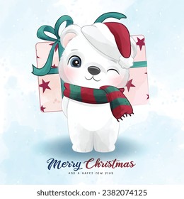 Adorable Frohe Weihnachten mit Aquarellgrafik